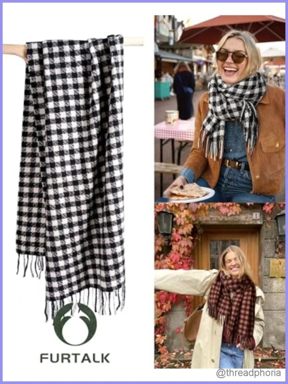 Cashmere Blend Long Plaid Fringe Scarf Shawl Wrap Cozy Winter Oversized